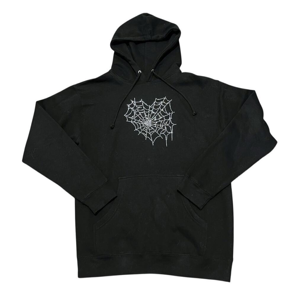 Seven Emotions Rhinestone Spider Web Heart Hoodie